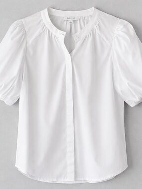 Evereve White Puff Sleeve Button-Front Blouse, Sz M